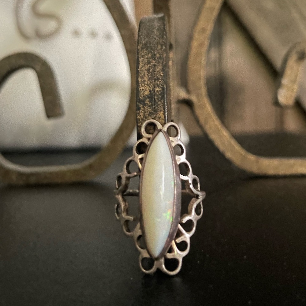 Sterling Silver milky, fire Opal ring, Size 6 3/4